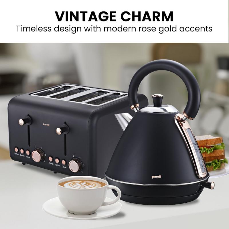 Elegant Vintage 2 Piece Toaster and Kettle Breakfast Pack | Modern 1.7L Hot Water Jug Kettle & 4 Slice Toaster Machine