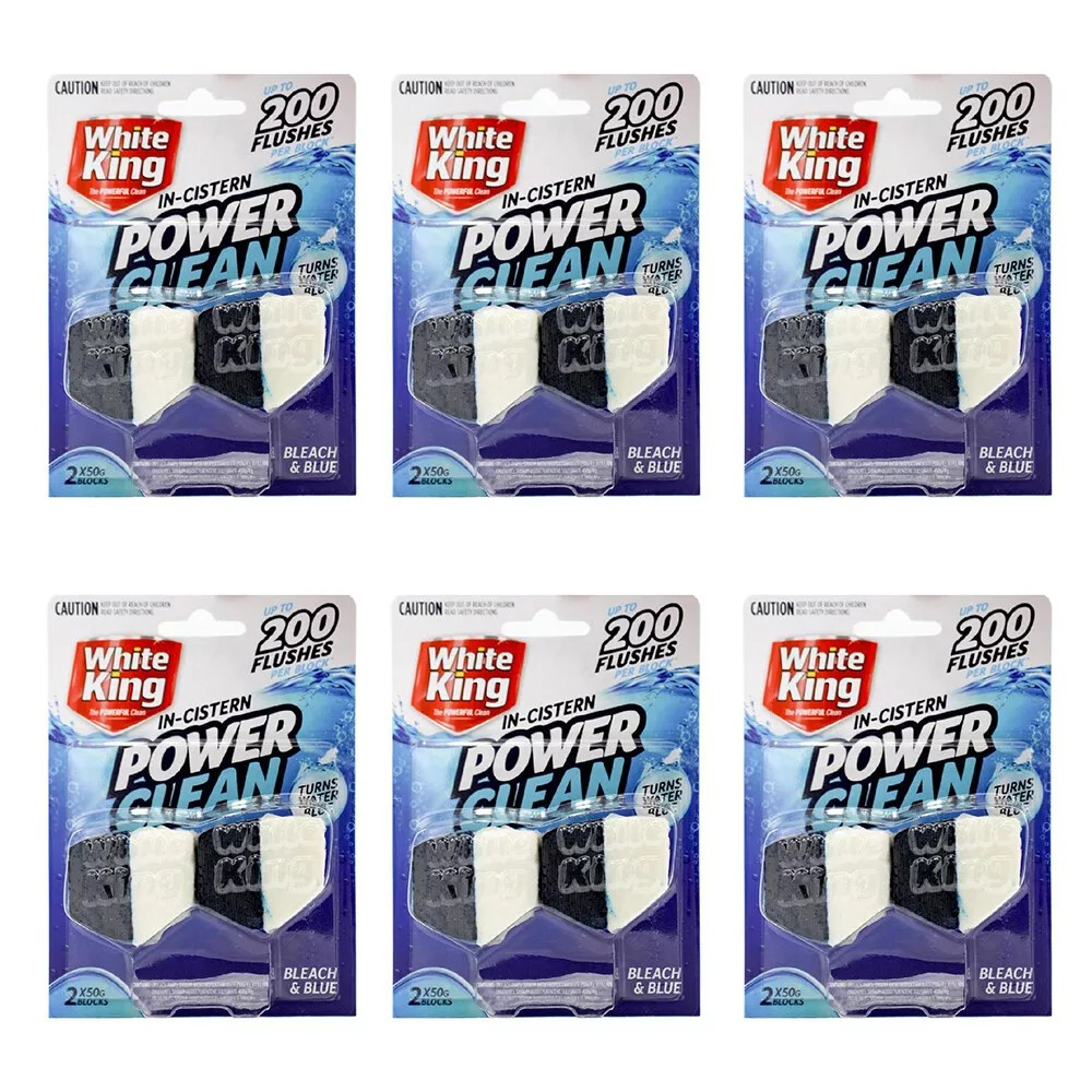 12pc White King In-Cistern Power Clean Blocks Toilet Cleaner 50g Bleach & Blue