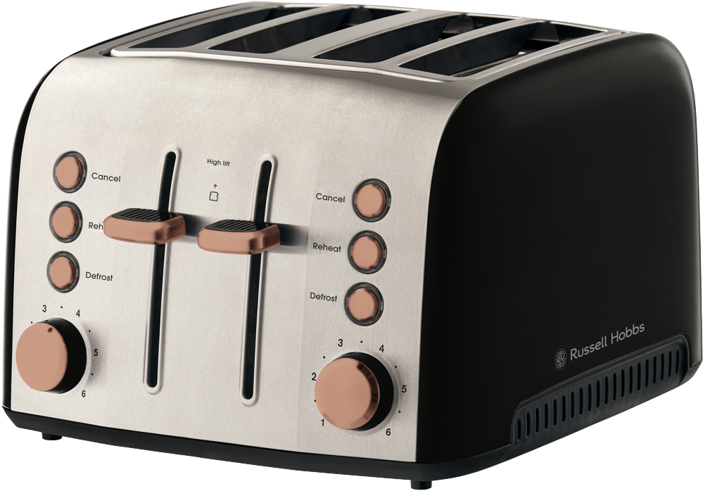 Russell Hobbs 4 Slice Toaster | Kitchen Bread Toasting Browning Machine | Wide Slots Defrost
