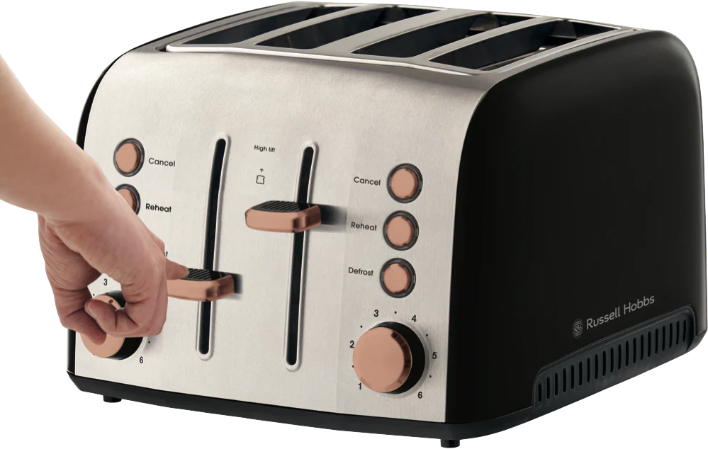 Russell Hobbs 4 Slice Toaster | Kitchen Bread Toasting Browning Machine | Wide Slots Defrost