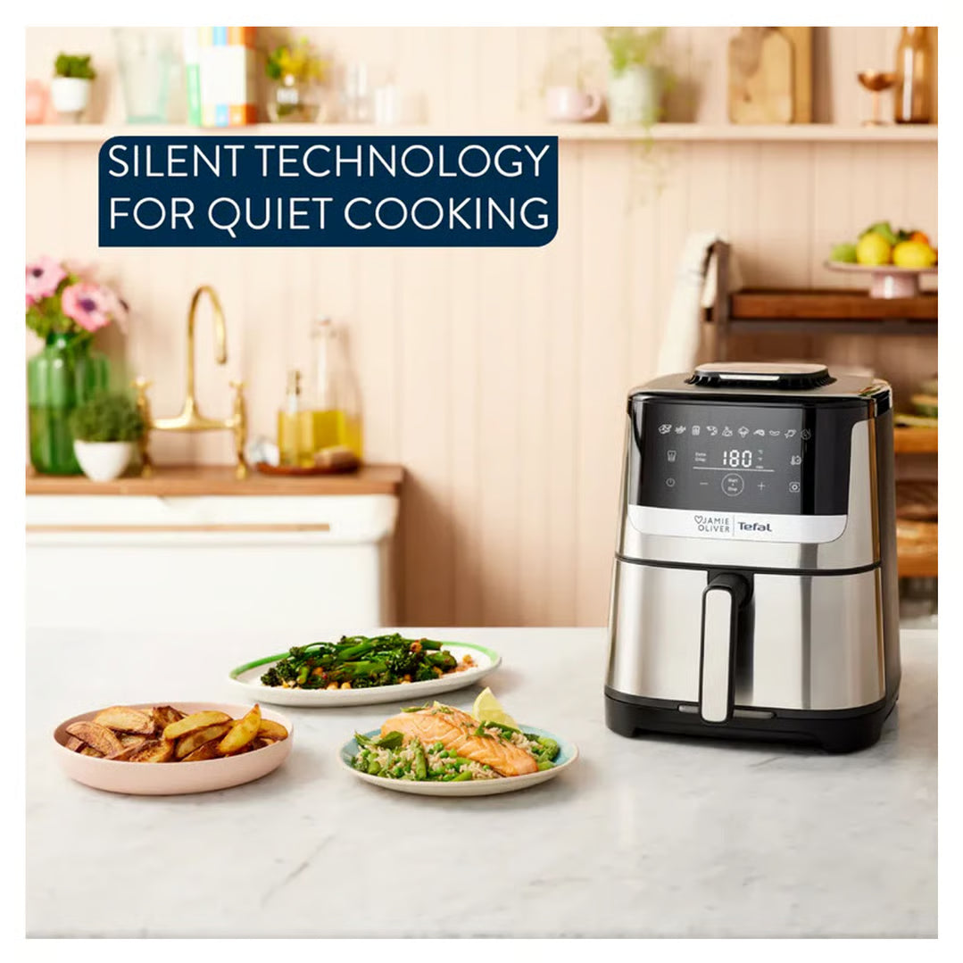 Jamie Oliver by Tefal Air Fryer | Electric Quiet & Easy Airfryer | Non-Stick Basket 10 Preset Healthy Benchtop Fryer Oil Free Cooker