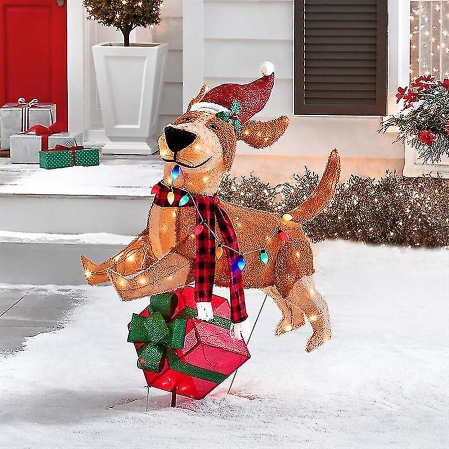 2d Christmas Dog With Led Lights | Yard Decoration With Acrylic Garden Stake | Durable and waterproof