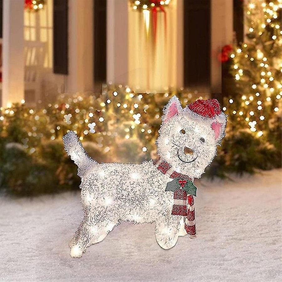 2d Christmas Dog With Led Lights | Yard Decoration With Acrylic Garden Stake | Durable and waterproof