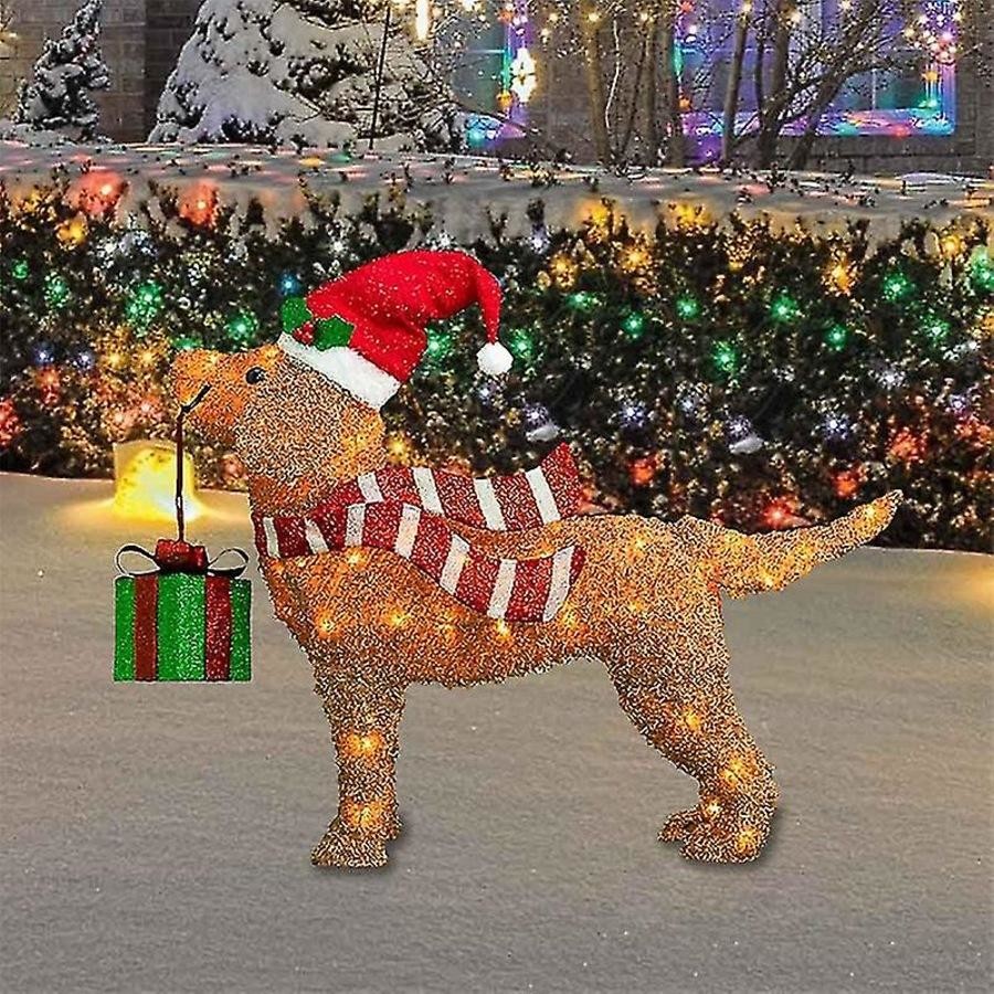 2d Christmas Dog With Led Lights | Yard Decoration With Acrylic Garden Stake | Durable and waterproof