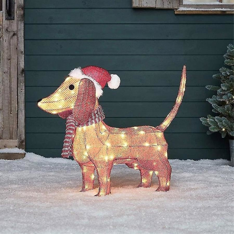 2d Christmas Dog With Led Lights | Yard Decoration With Acrylic Garden Stake | Durable and waterproof