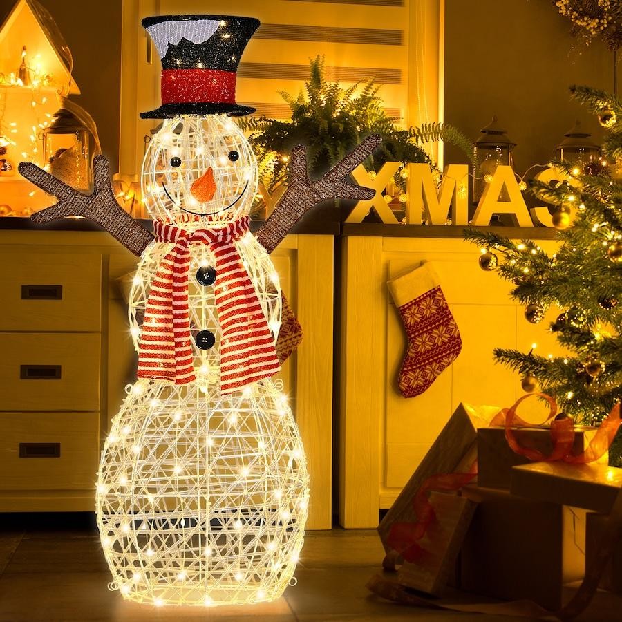 Costway 1.1M Pre-lit 3D Snowman | Christmas Decoration | Outdoor LED Xmas Lights | Party Garden Yard Home Xmas Decor