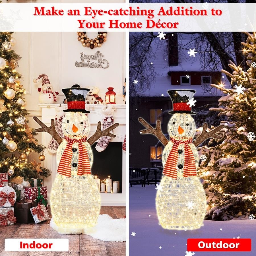 Costway 1.1M Pre-lit 3D Snowman | Christmas Decoration | Outdoor LED Xmas Lights | Party Garden Yard Home Xmas Decor