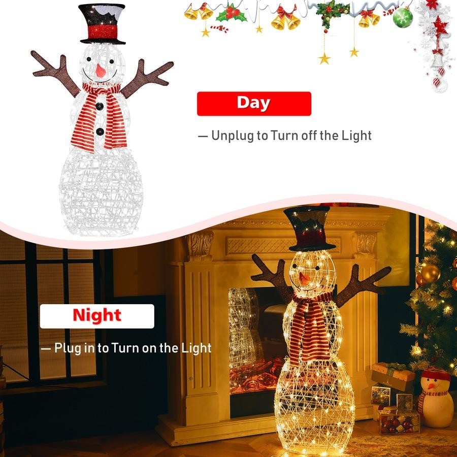 Costway 1.1M Pre-lit 3D Snowman | Christmas Decoration | Outdoor LED Xmas Lights | Party Garden Yard Home Xmas Decor