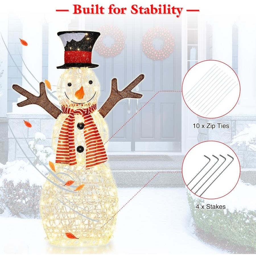 Costway 1.1M Pre-lit 3D Snowman | Christmas Decoration | Outdoor LED Xmas Lights | Party Garden Yard Home Xmas Decor