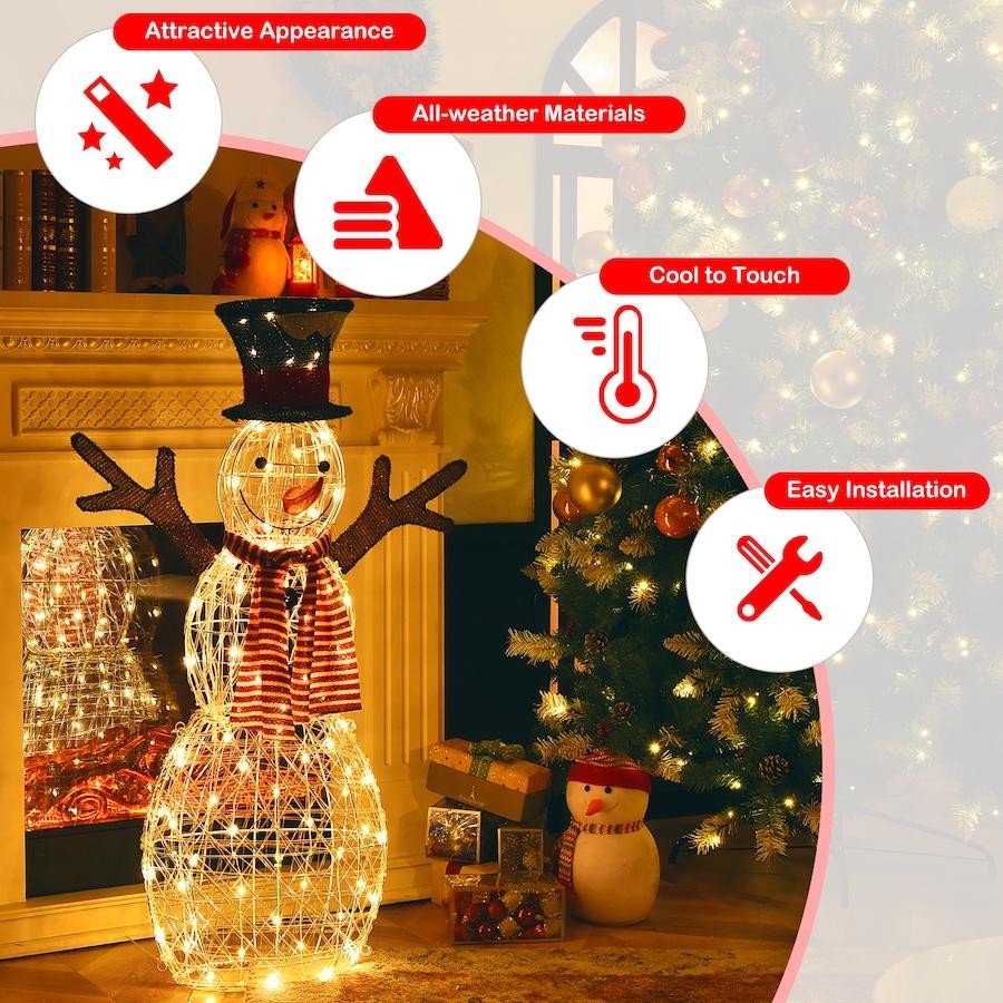 Costway 1.1M Pre-lit 3D Snowman | Christmas Decoration | Outdoor LED Xmas Lights | Party Garden Yard Home Xmas Decor