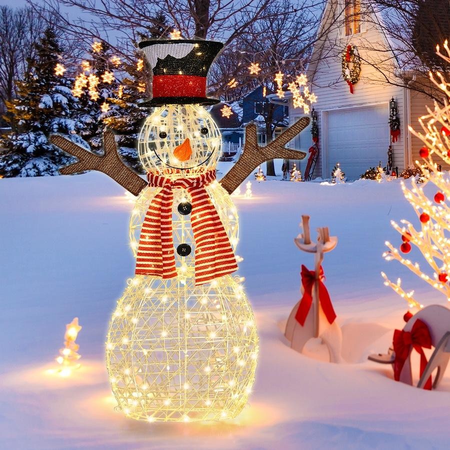 Costway 1.1M Pre-lit 3D Snowman | Christmas Decoration | Outdoor LED Xmas Lights | Party Garden Yard Home Xmas Decor