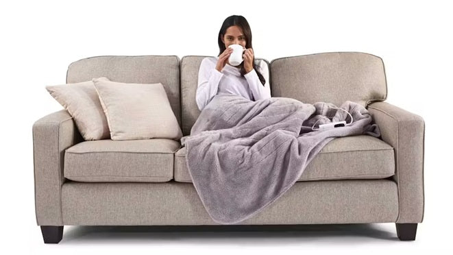Sunbeam Heated Throw Blanket | Sherpa Fleece Heated Sofa Warming Bed Blankie | Fast Heating, 6 Heat Settings
