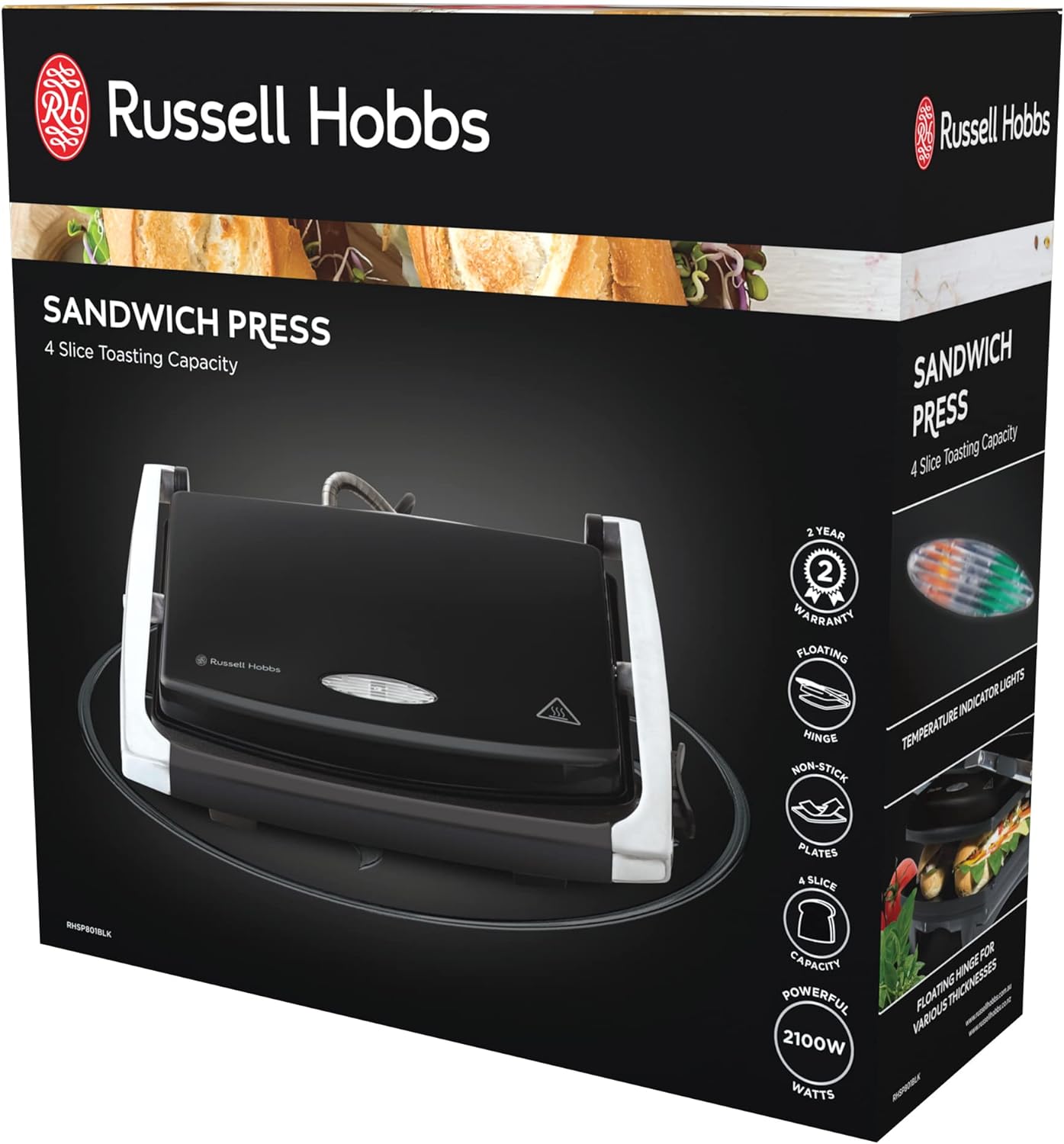 Russell Hobbs 4 Sandwich Press | Stainless Steel Bagel Muffin Toastie Jaffle Maker