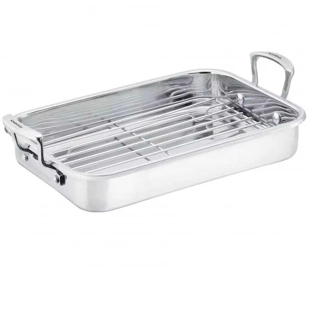 Scanpan Roasting Pan with Rack | Ovenproof Stainless Steel Roast Chicken Pan | Dishwasher OK 42x26cm