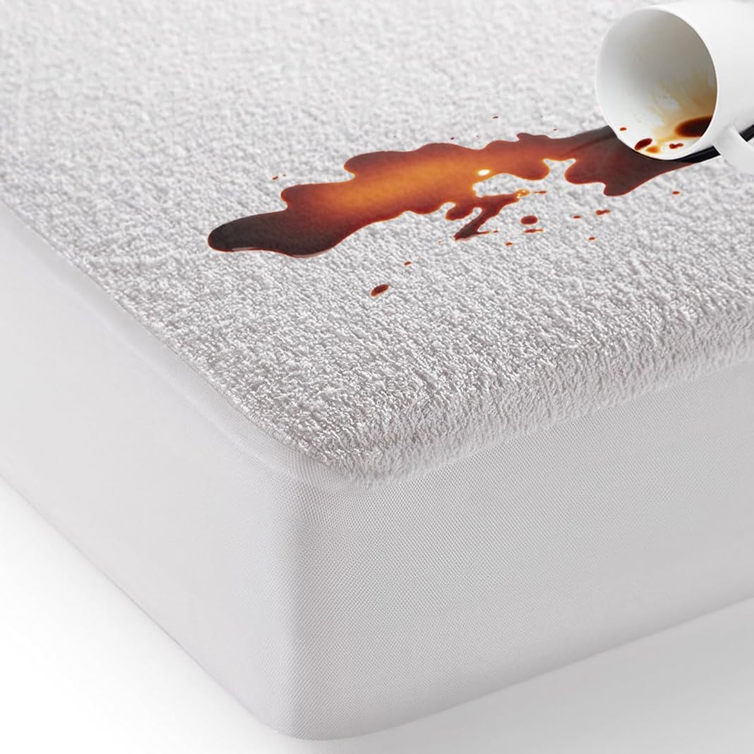 Queen Size Waterproof Mattress Protector | Spill Stain Matress Protection | Fully Fitted Terry Cotton Bedding