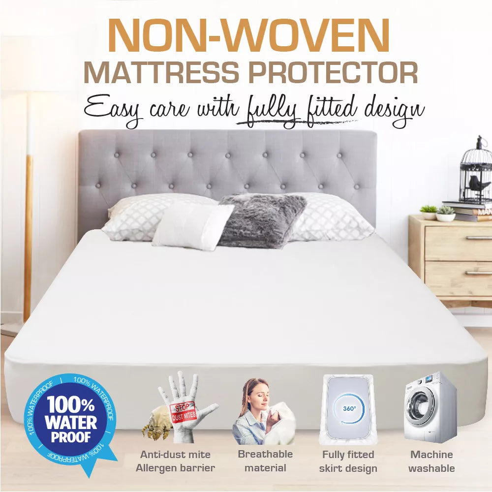 KING Size Fitted Waterproof Mattress Protector | King Bed Matress Non-Woven Spill Stain Protection | Fitted Skirt | Fully Waterproof