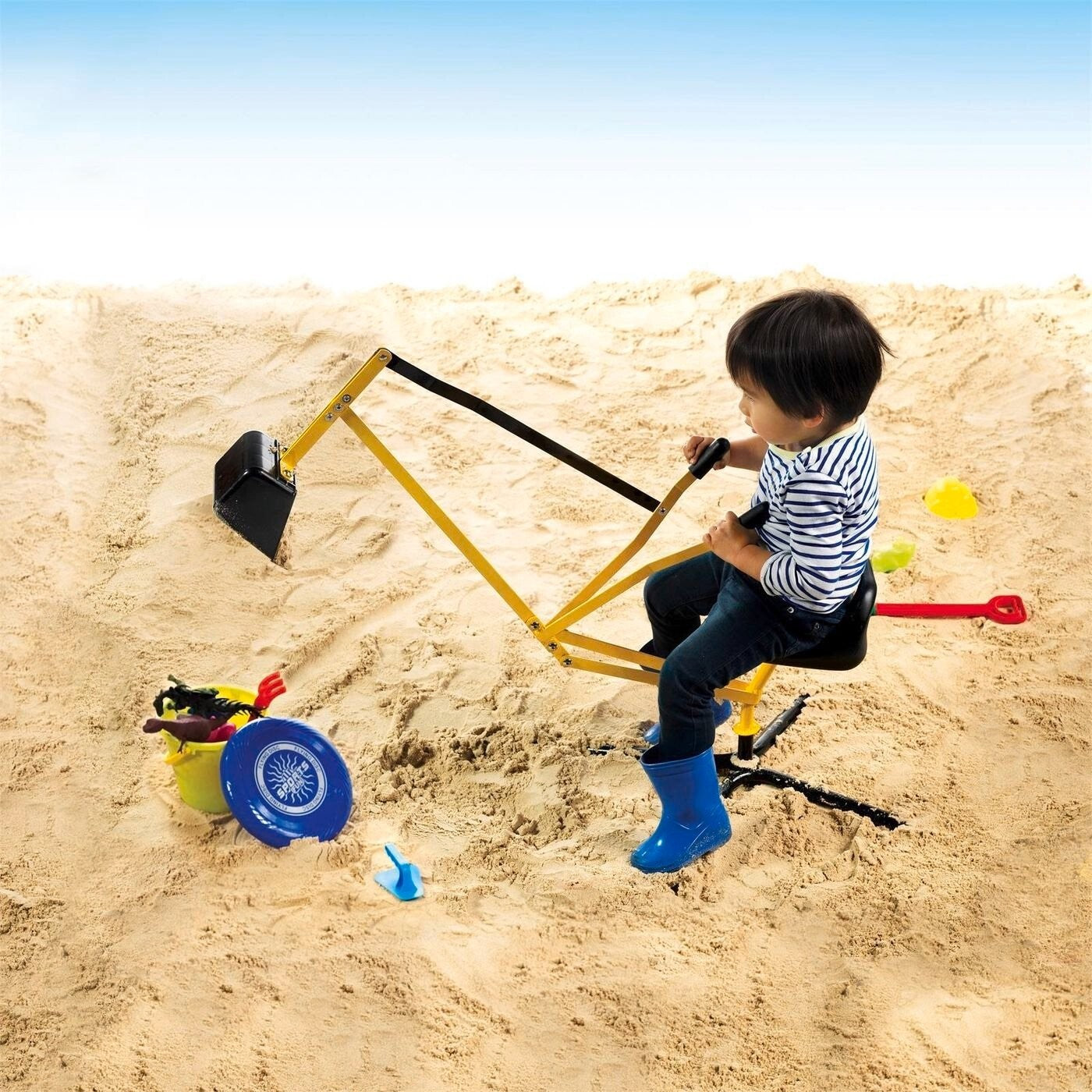 Kids Ride-On Sand Sandpit Digger | Metal Kids Backyard Excavator Beach Outdoor Toy Digging Tools