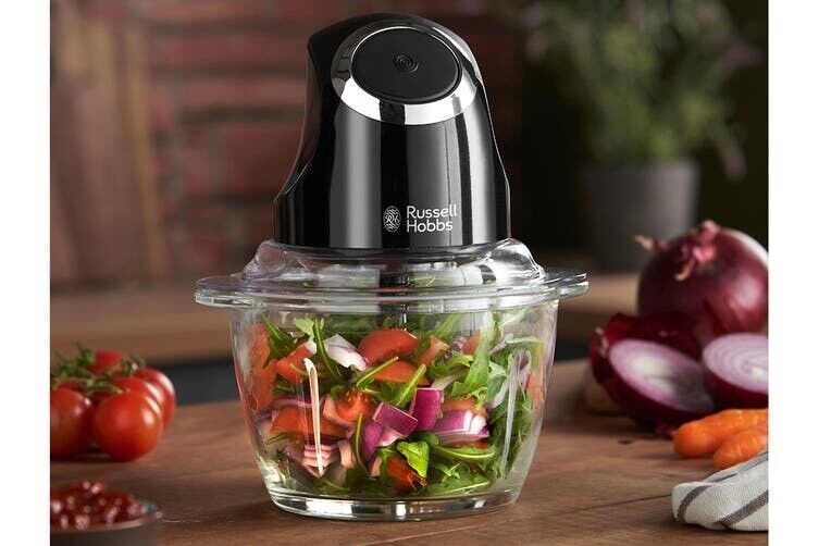 Russell Hobbs Food Chopper | Ice Nut Crusher Onion Garlic Mincer Grinder Chopping Baby Food Puree | Stainless Steel Blades | 1L Glass Bowl