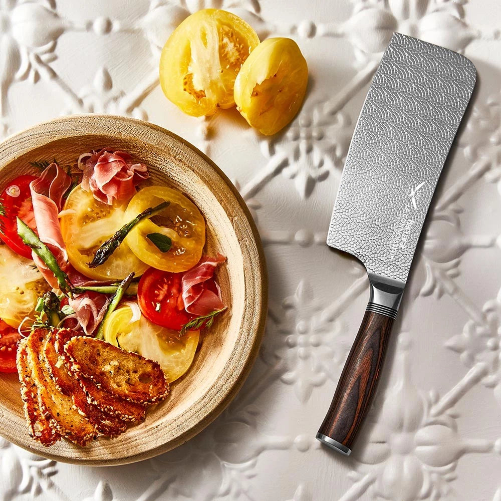 Baccarat Chef Cleaver Knife 17.5cm | Meat Poultry Vegetable Kitchen Knife | European Steel, Pakka Wood Handles