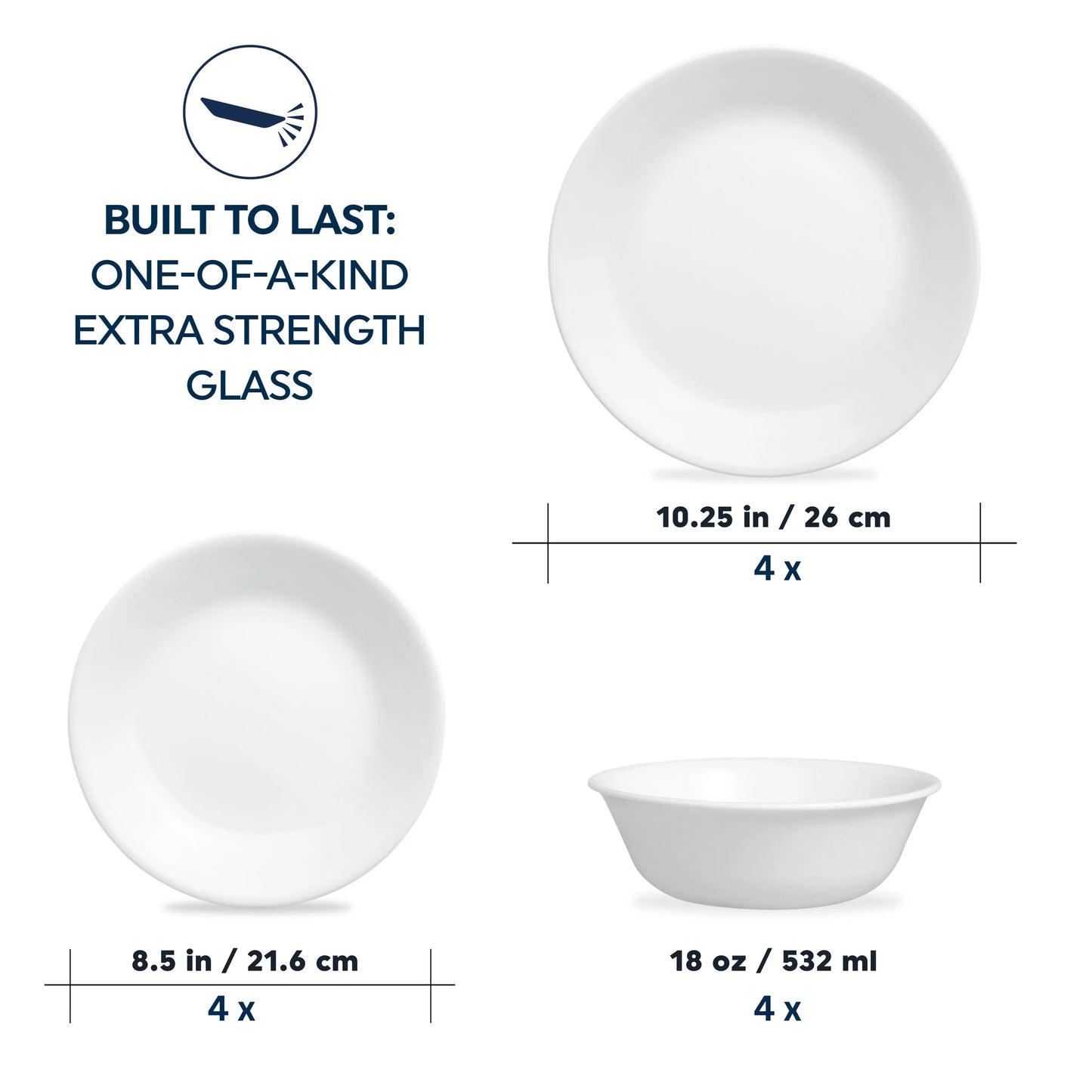 Corelle 12 Piece Dinner Set | 4 Person Plates Bowls Dinnerware | Classic Lightweight Microwave Fridge Safe