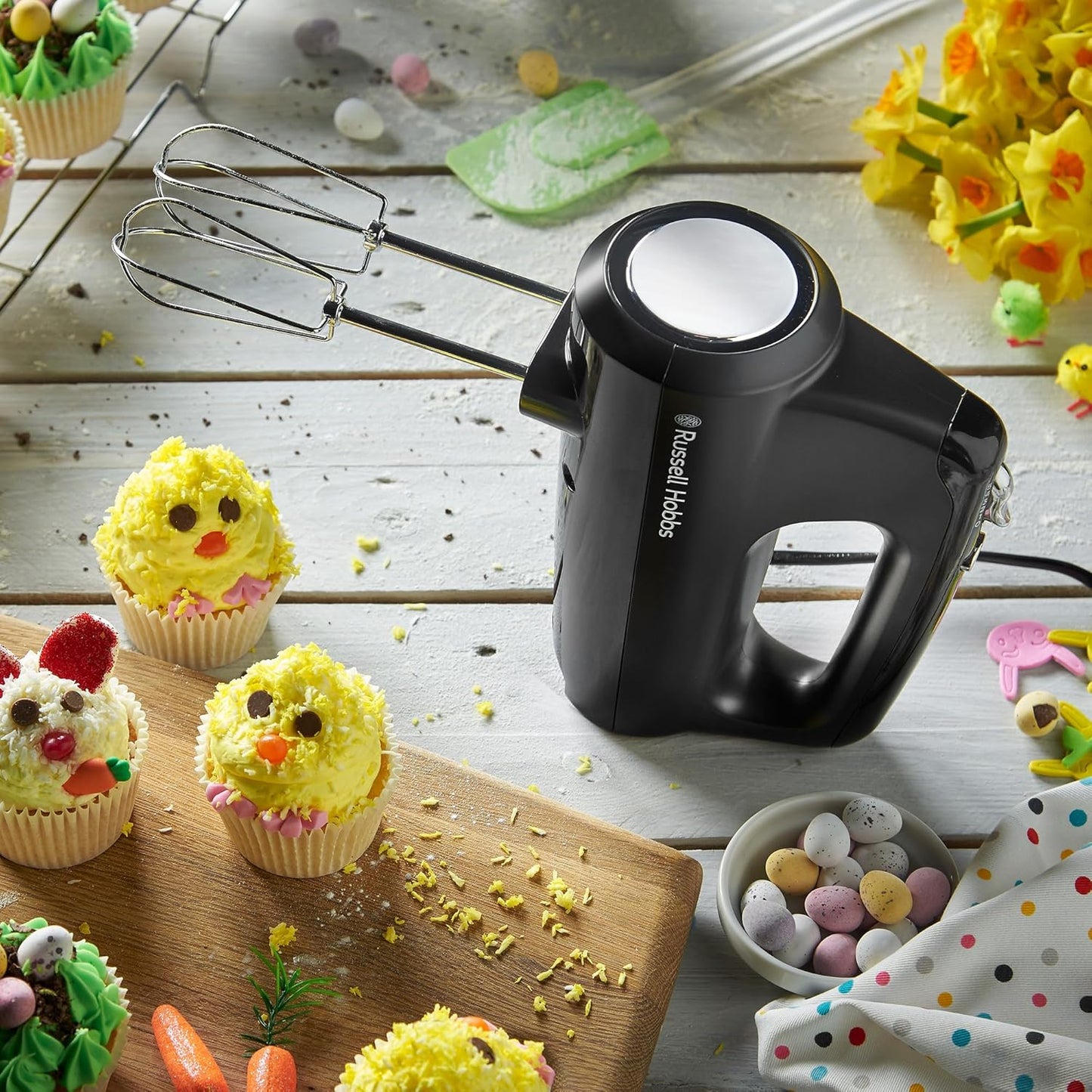 Russell Hobbs Hand Mixer 5 Speed | Egg Batter Whisk Batter Mixer Dough Hooks | Portable Kitchen Mixing