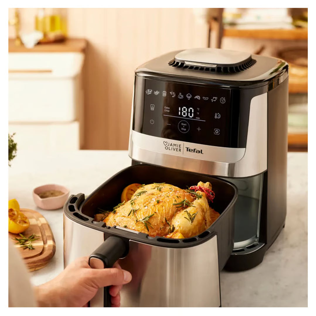 Jamie Oliver by Tefal Air Fryer | Electric Quiet & Easy Airfryer | Non-Stick Basket 10 Preset Healthy Benchtop Fryer Oil Free Cooker