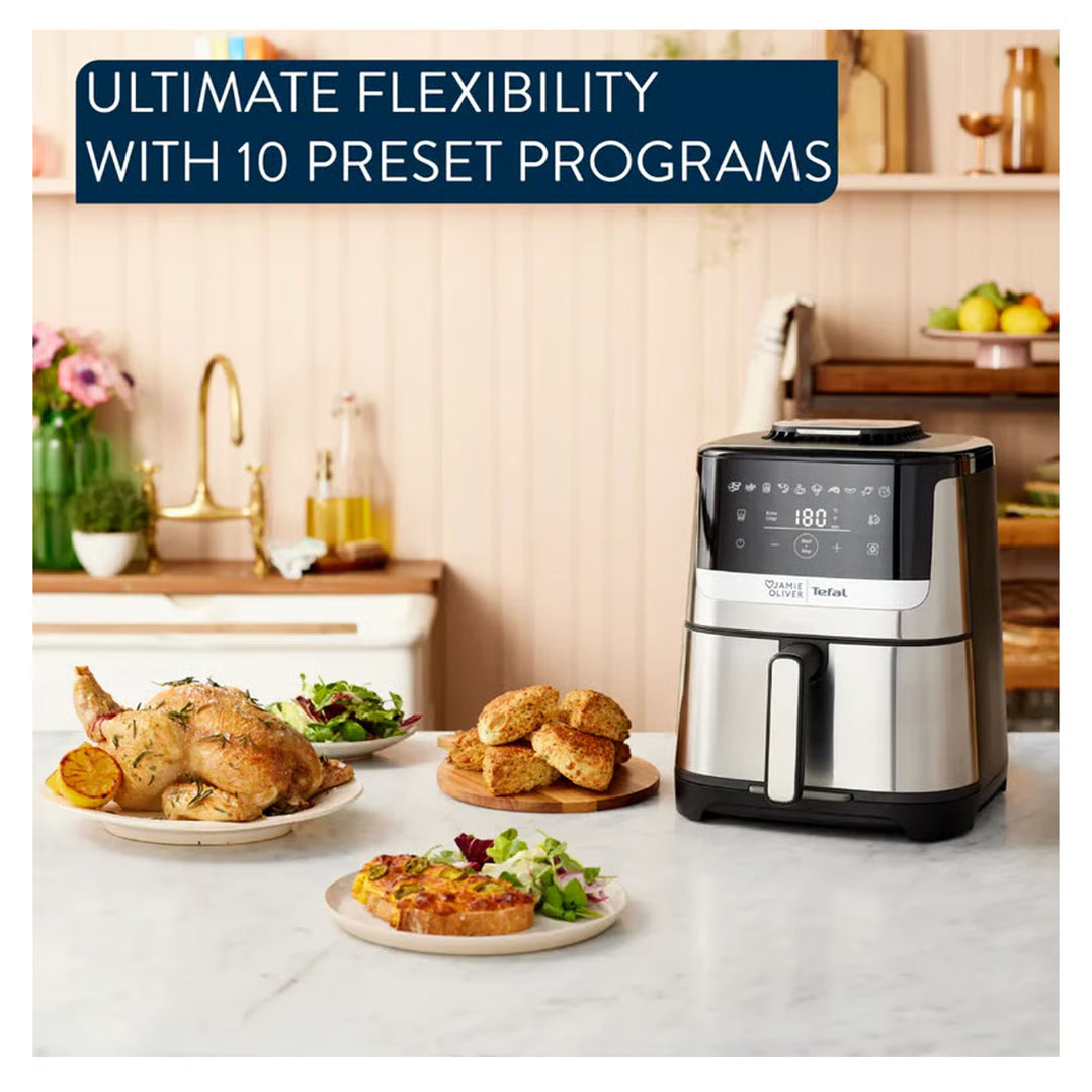Jamie Oliver by Tefal Air Fryer | Electric Quiet & Easy Airfryer | Non-Stick Basket 10 Preset Healthy Benchtop Fryer Oil Free Cooker