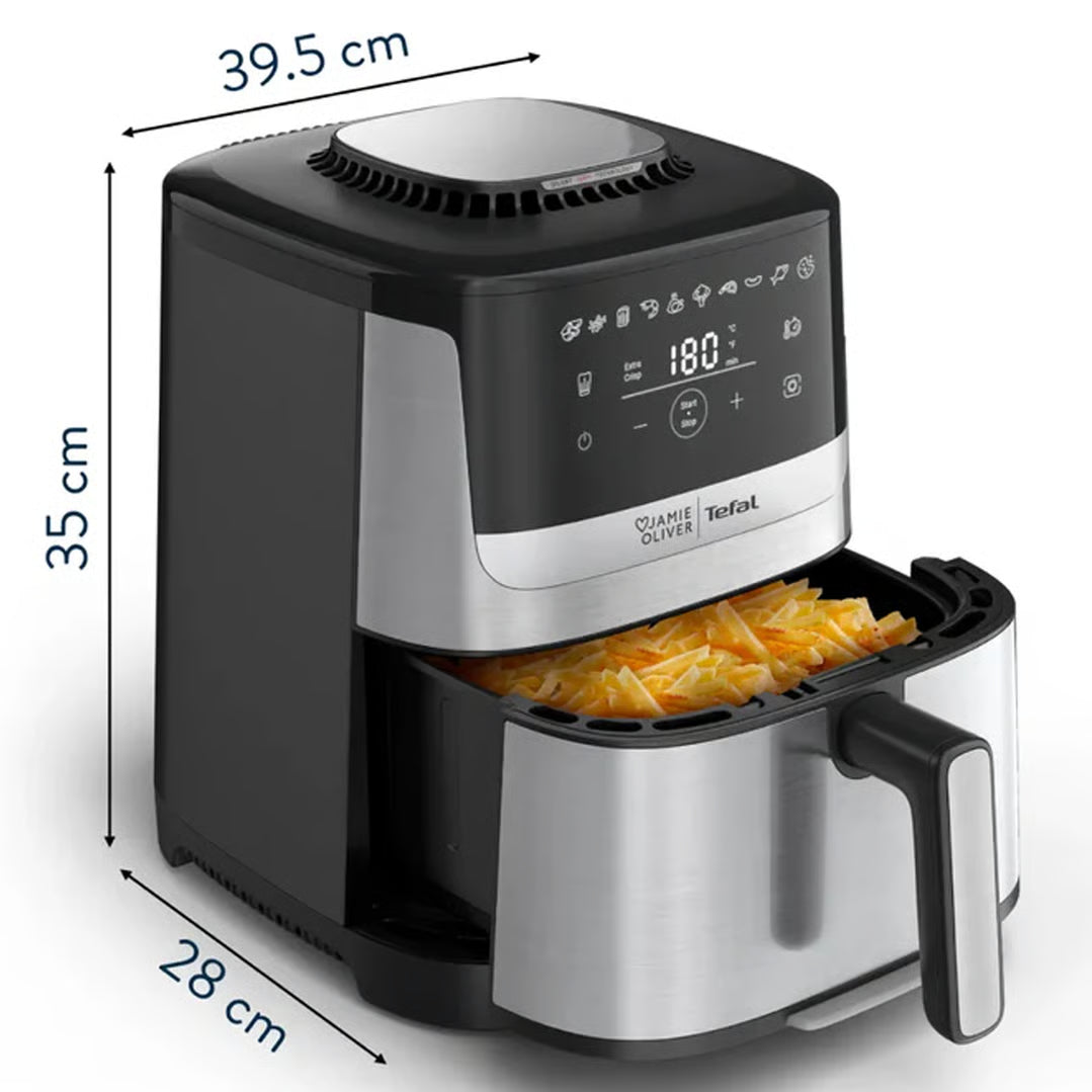 Jamie Oliver by Tefal Air Fryer | Electric Quiet & Easy Airfryer | Non-Stick Basket 10 Preset Healthy Benchtop Fryer Oil Free Cooker