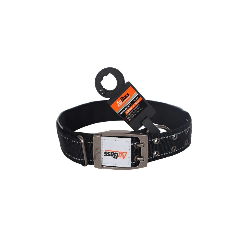 Reflective Dog Collar 70cm | Heavy Duty Farm Pet Neck Strap | Black | Size 70cm