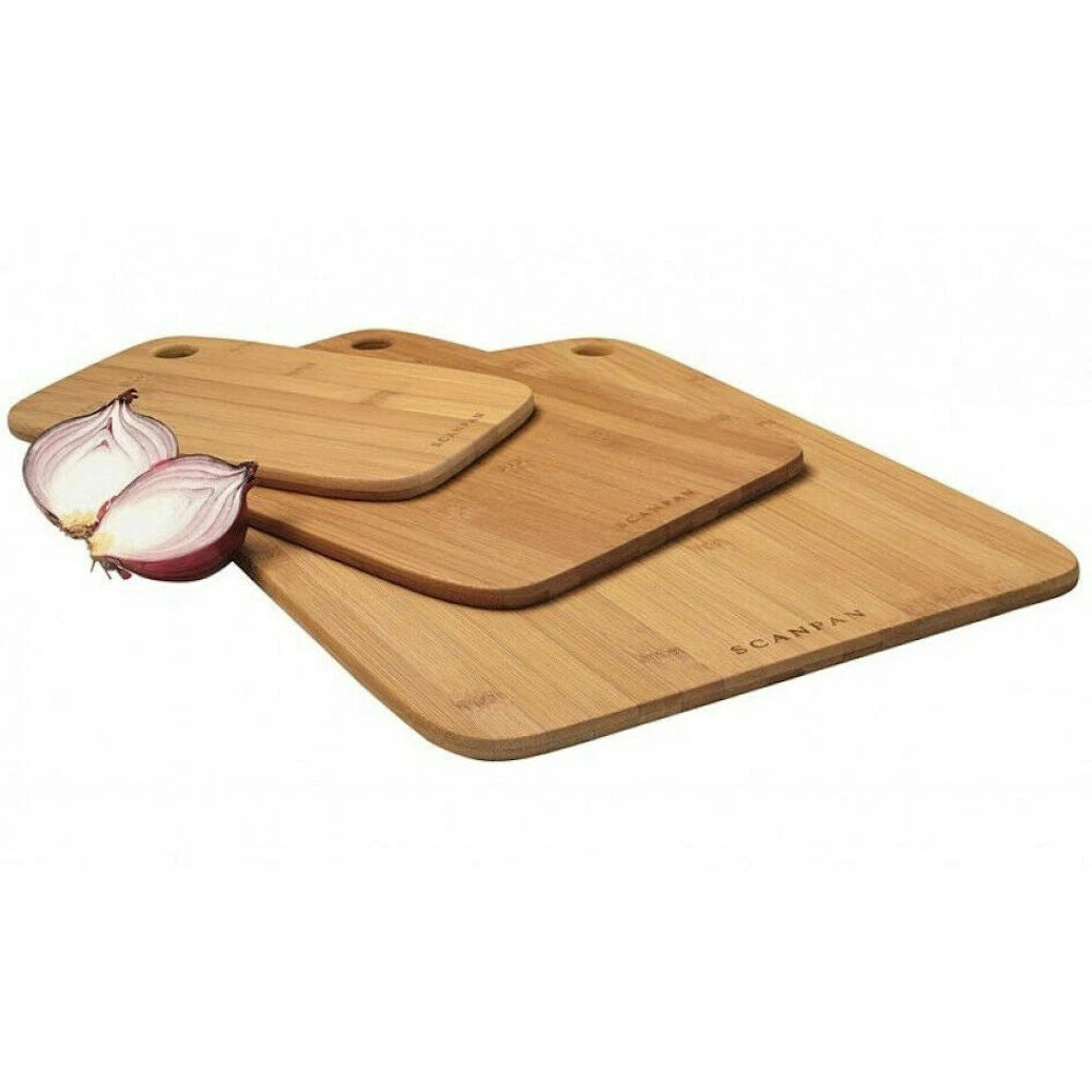 Scanpan 3 Piece Bamboo Chopping Board | Hard Wearing Serving Kitchen Natural Board | Antibacterial