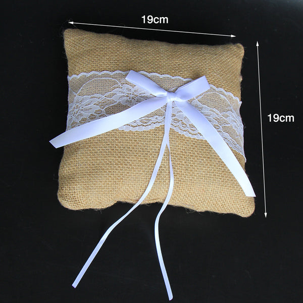 Lace Jute Hessian Burlap Ring Pillow | Cushion Bearer Rustic Wedding