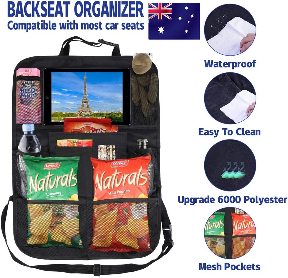 Car Seat Back Multi Pocket Tidy Storage Bag | Organizer Tablet Holder | Travel Pouch