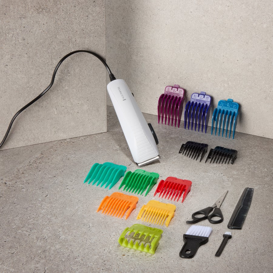 Remington Electric Hair Clipper | 9 Colour Coded Guides | Men's Hair Trimmer Corded Head Shaver