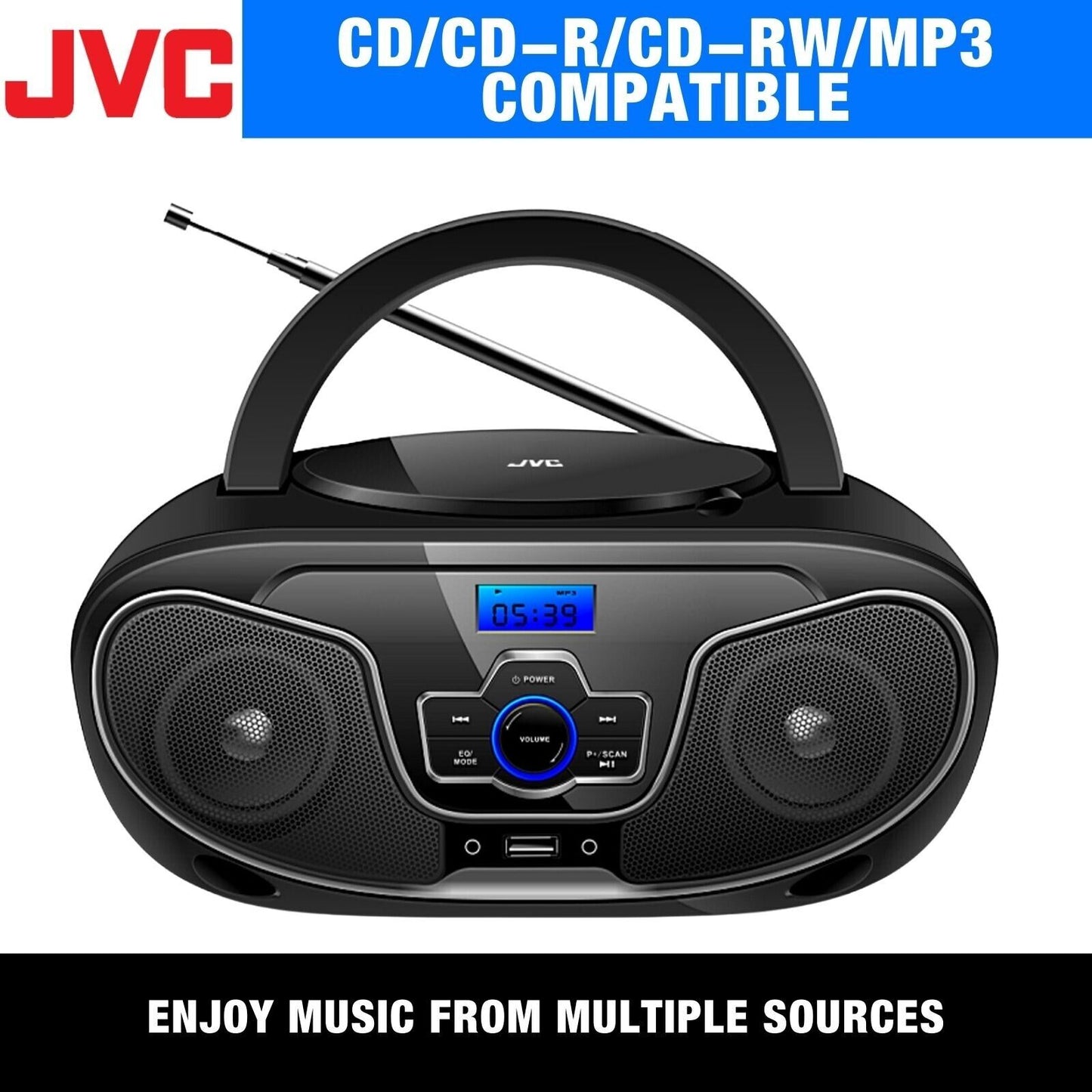 JVC Bluetooth Boombox Portable CD Player USB/MP3/FM Radio