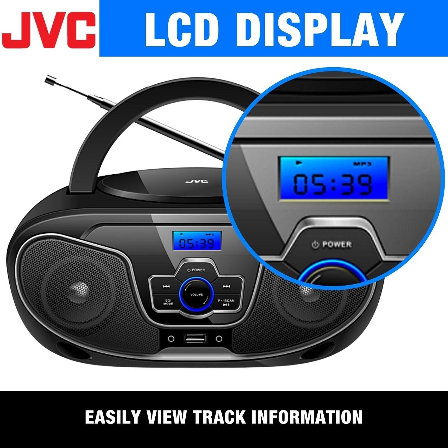 JVC Bluetooth Boombox Portable CD Player USB/MP3/FM Radio