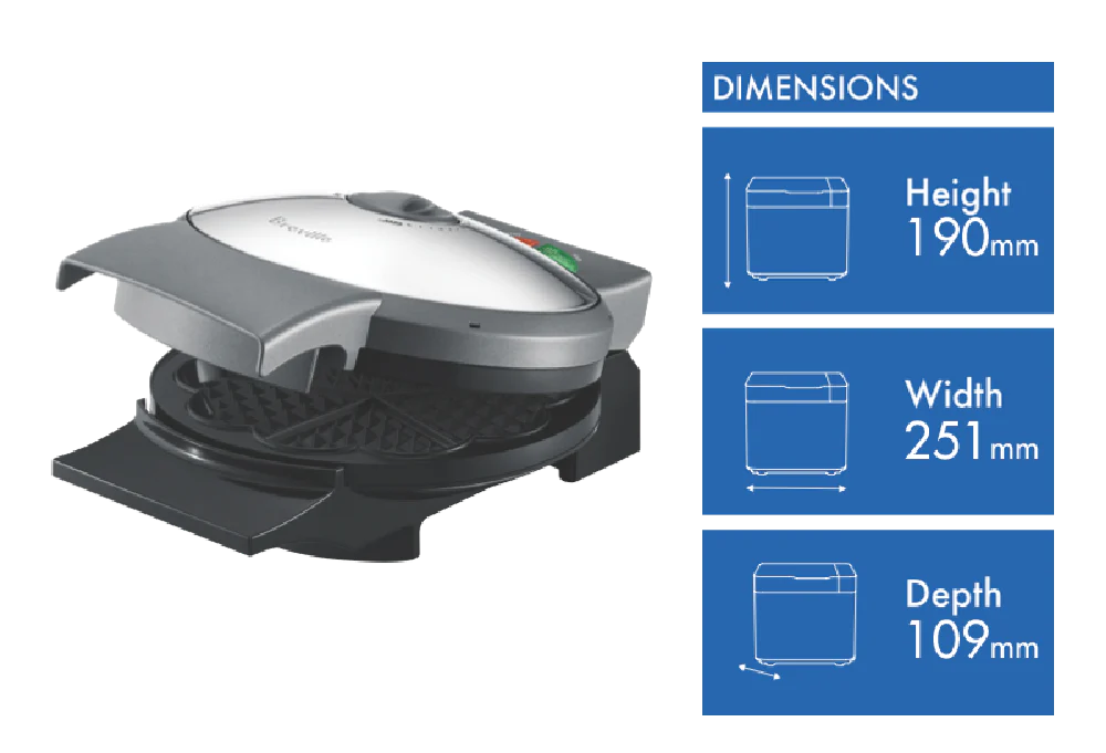 Breville Waffle Maker | Stainless Steel Heart-Shaped Scandi Waffle Machine | Breakfast Cooker Crisp Control Light Fluffy