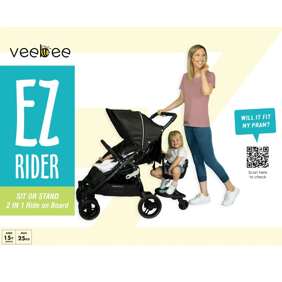 Vee Bee EZ Rider | Stand/Sit Toddler Tandem Seat Board Connector for Stroller/Pram