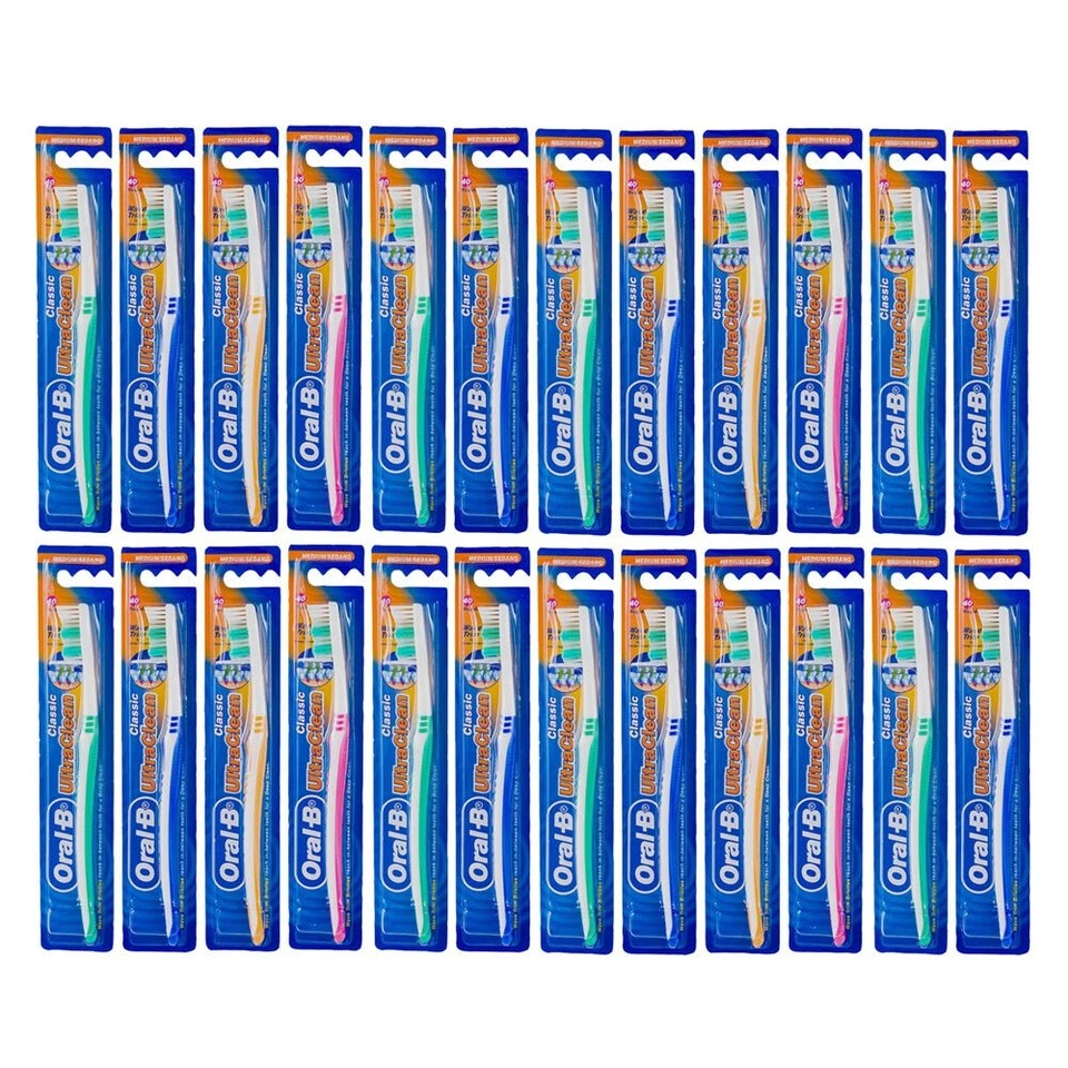 Oral B Ultra Clean Toothbrush | 24 Pk Assorted Medium Teeth Cleaning Dental Care | Assorted Colours