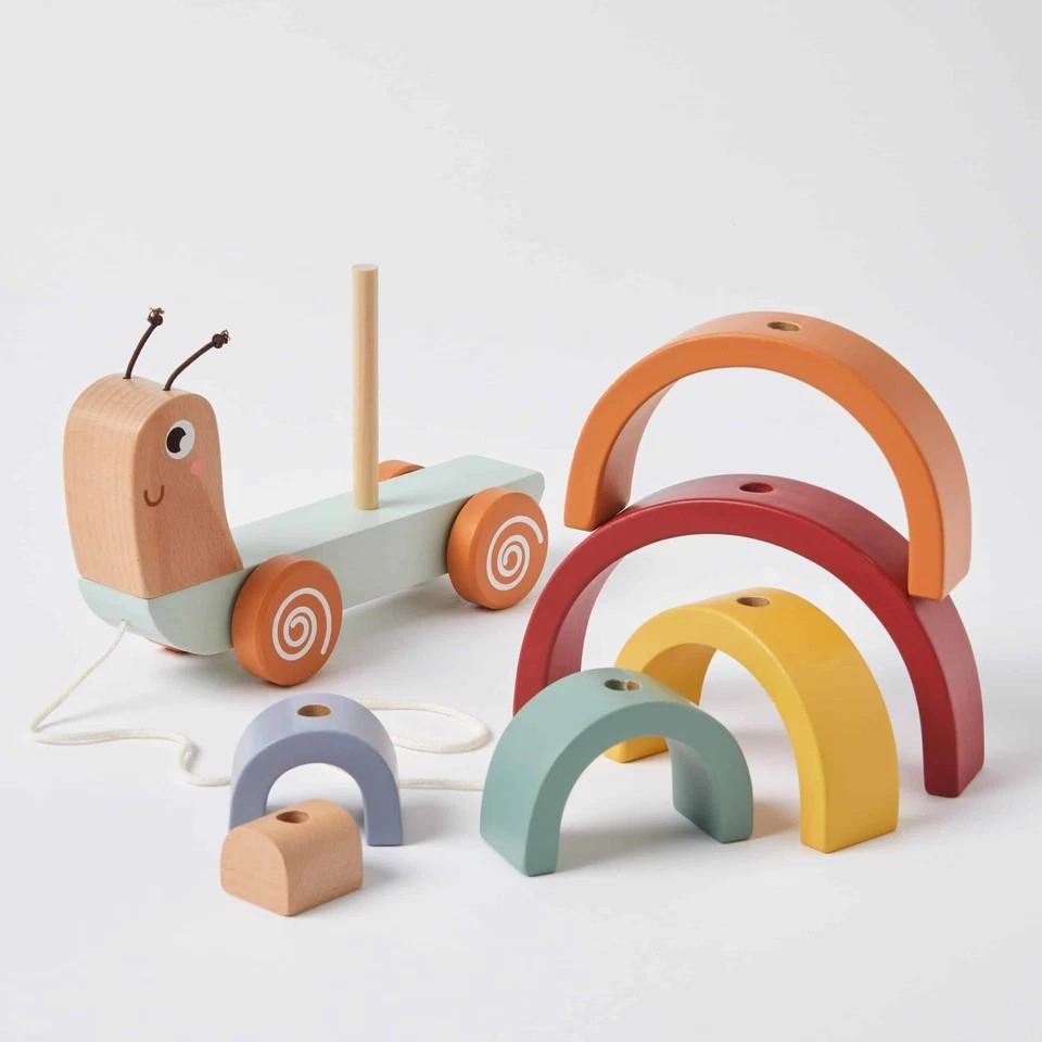 Zookabee Wood Pull Along Rainbow Snail Interactive Children's Play Toy Set 12m+