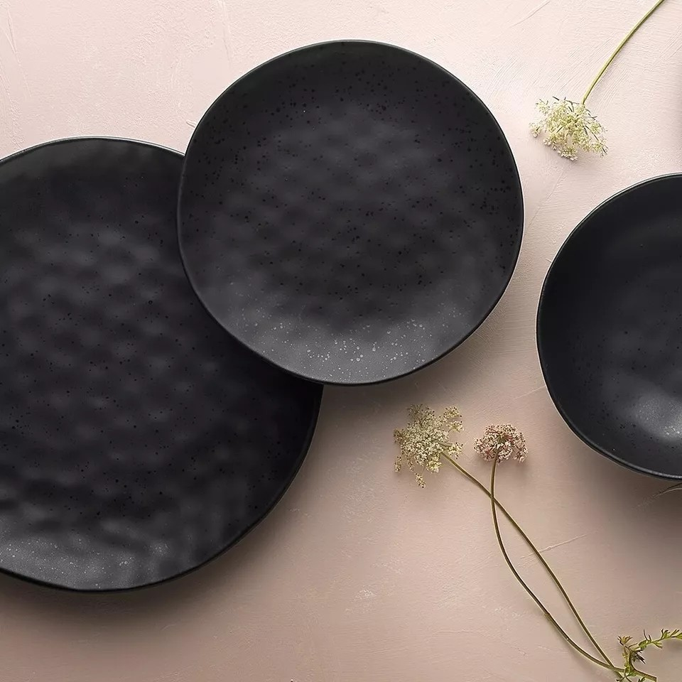 Stoneware Dinner Plate Dish| Round Tableware Black | 4x Ecology Speckle Ebony 27cm
