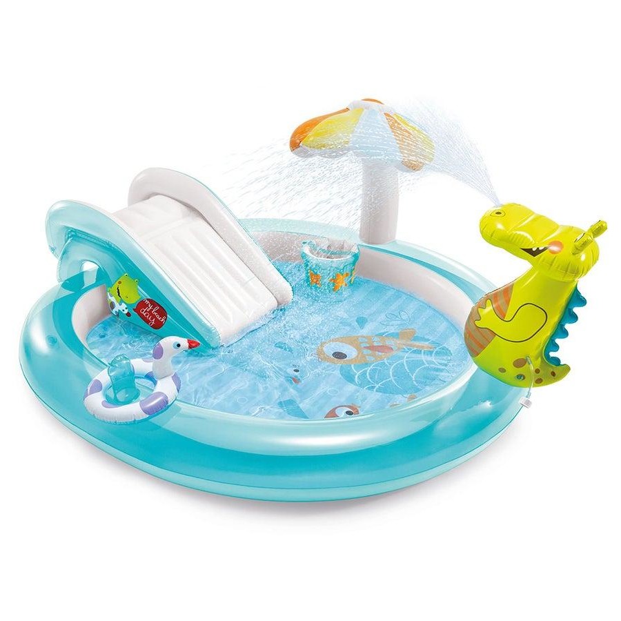Intex Inflatable Gator Swimming Pool | Inflatable Toddler Kids Water Slide & Sprayer | Outdoor Backyard Summer Activity Centre