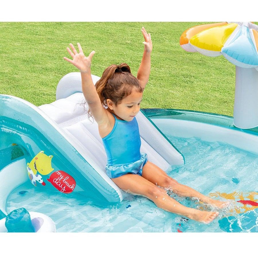 Intex Inflatable Gator Swimming Pool | Inflatable Toddler Kids Water Slide & Sprayer | Outdoor Backyard Summer Activity Centre