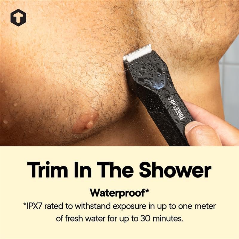TOOLETRIES The Shearer - Electric Groin & Body Hair Trimmer | Replaceable Skin ProTech Ceramic Blade Heads | Waterproof Wet/Dry Clippers | USB-C Rechargeable | Mens Hygiene Ball Shaver