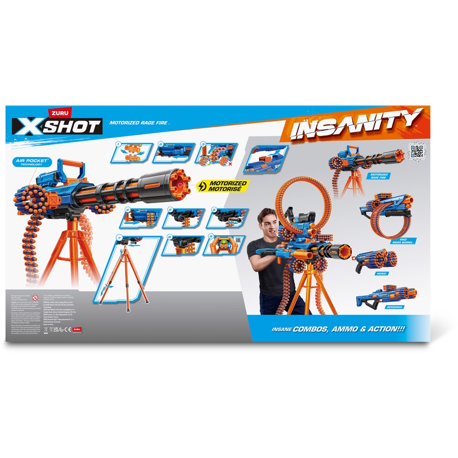 XSHOT Insanity Motorised Kids Children Blaster Soft Bullet Toy Gun (200 Darts) by ZURU | Air Pocket Technology | Foam Darts Shooter Indoor Outdoor