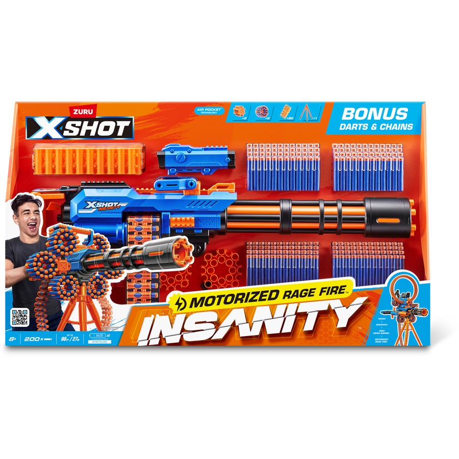 XSHOT Insanity Motorised Kids Children Blaster Soft Bullet Toy Gun (200 Darts) by ZURU | Air Pocket Technology | Foam Darts Shooter Indoor Outdoor