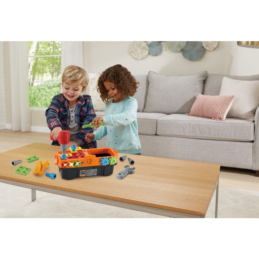 VTech Pretend Kids Toddler Toolbox | Electronic Learning Tool Kit | 3 Games Modes - Learning, Challenge, Music