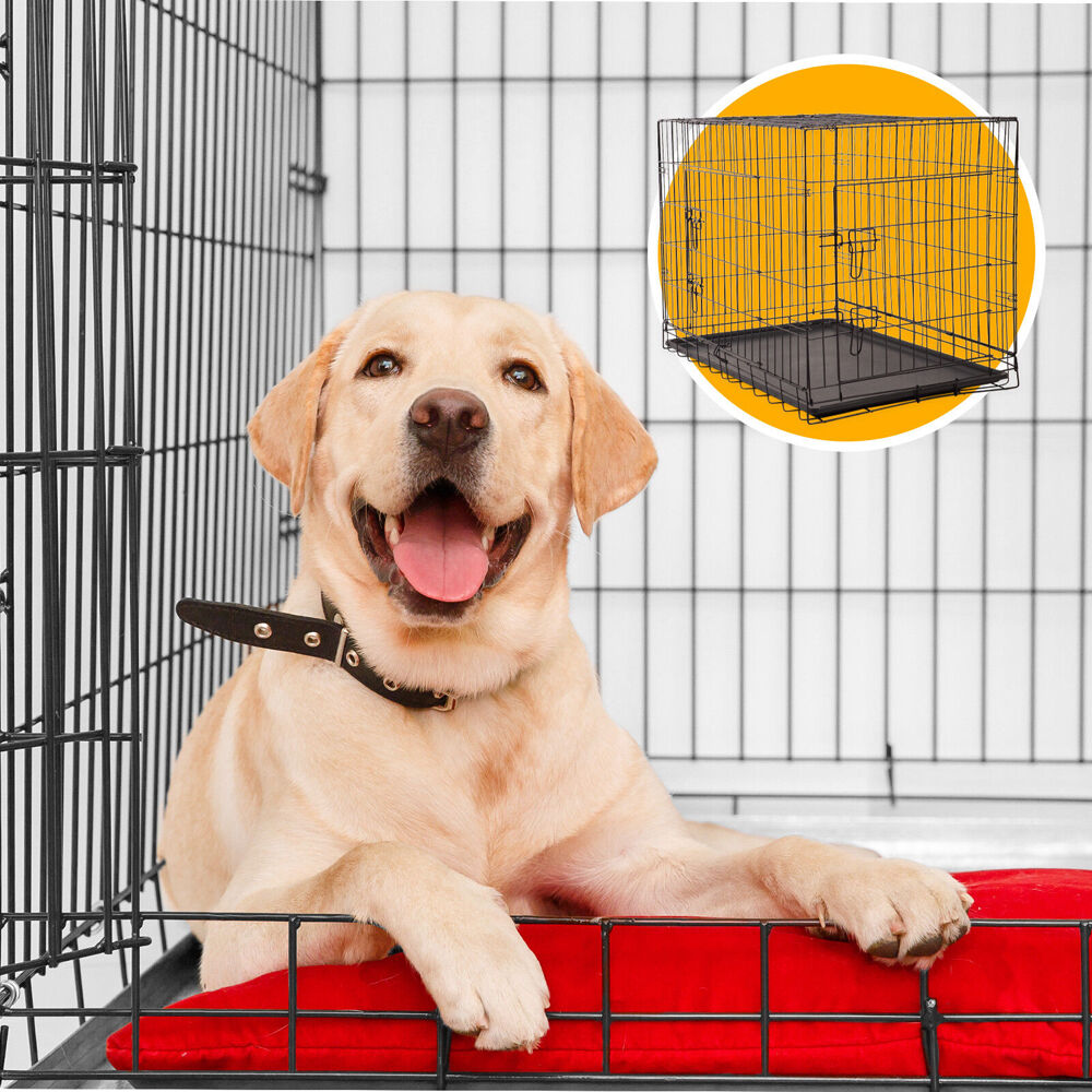 4Paws Foldable Metal Wire Portable Travel Pet Cage w/ ABS Tray 106x77cm Black