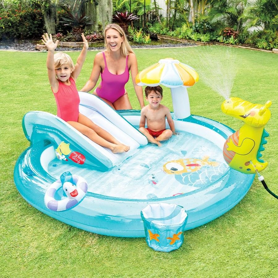Intex Inflatable Gator Swimming Pool | Inflatable Toddler Kids Water Slide & Sprayer | Outdoor Backyard Summer Activity Centre