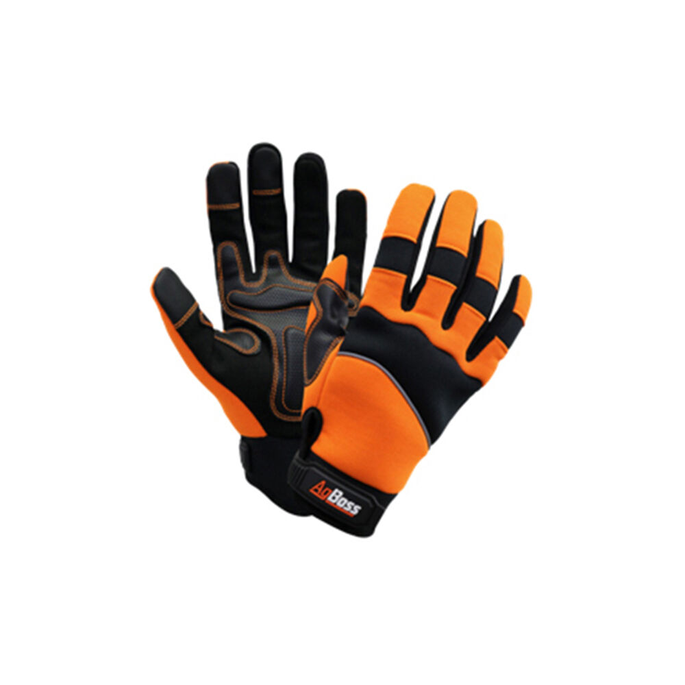 4PK AgBoss Premium Flexible Work Glove W/ Wrist Strap Black and Orange Large