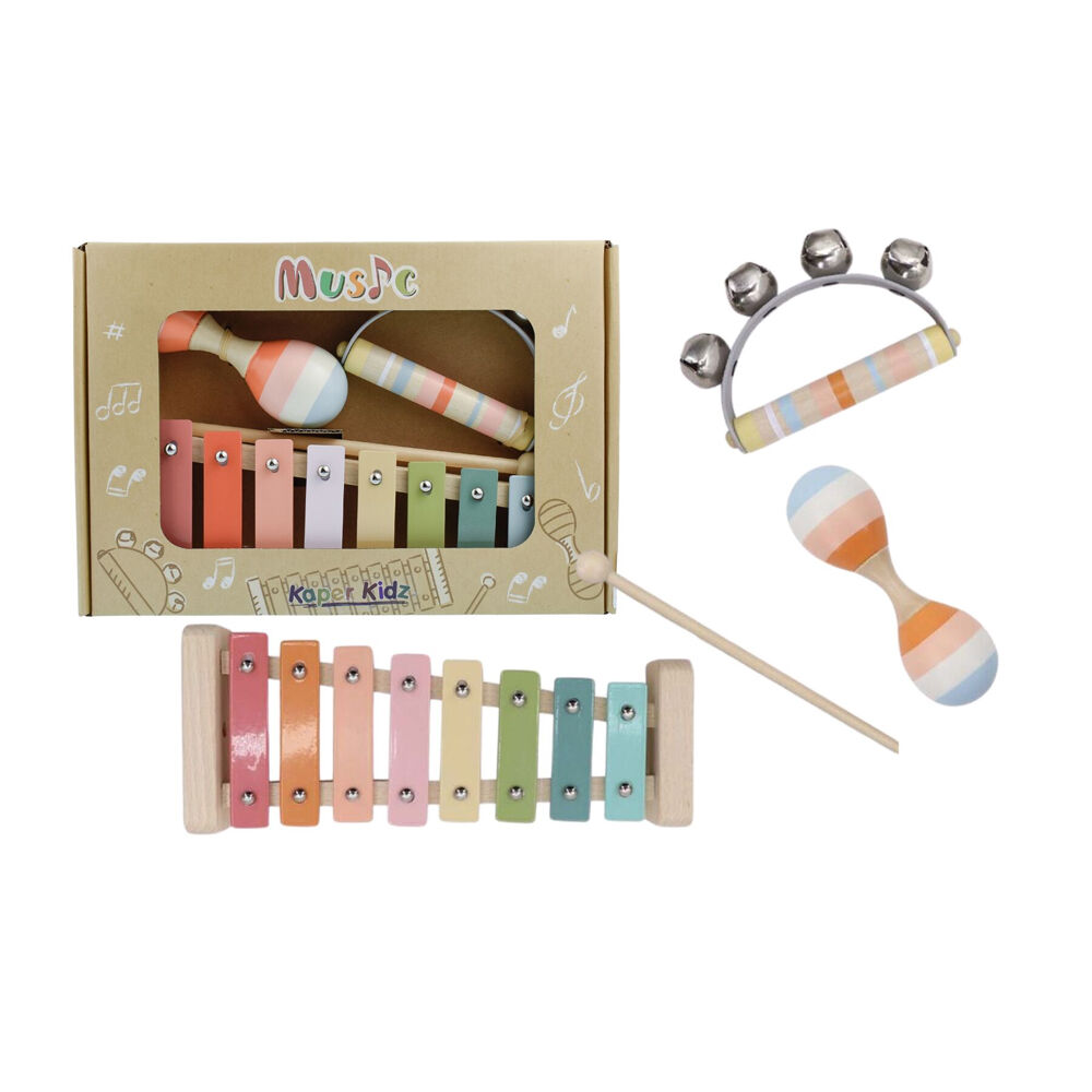 3pc Kaper Kidz Wooden Kids Musical Toy Set w/ Xylophone & Shaker 18m+ Orange